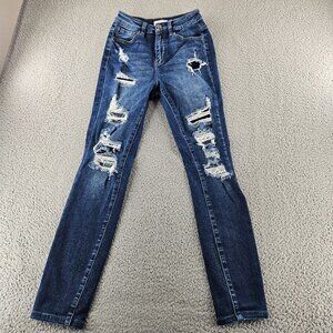 KanCan Jeans Womens 25 Blue Kurvy Ultra High Rise Ankle Skinny Distressed Denim
